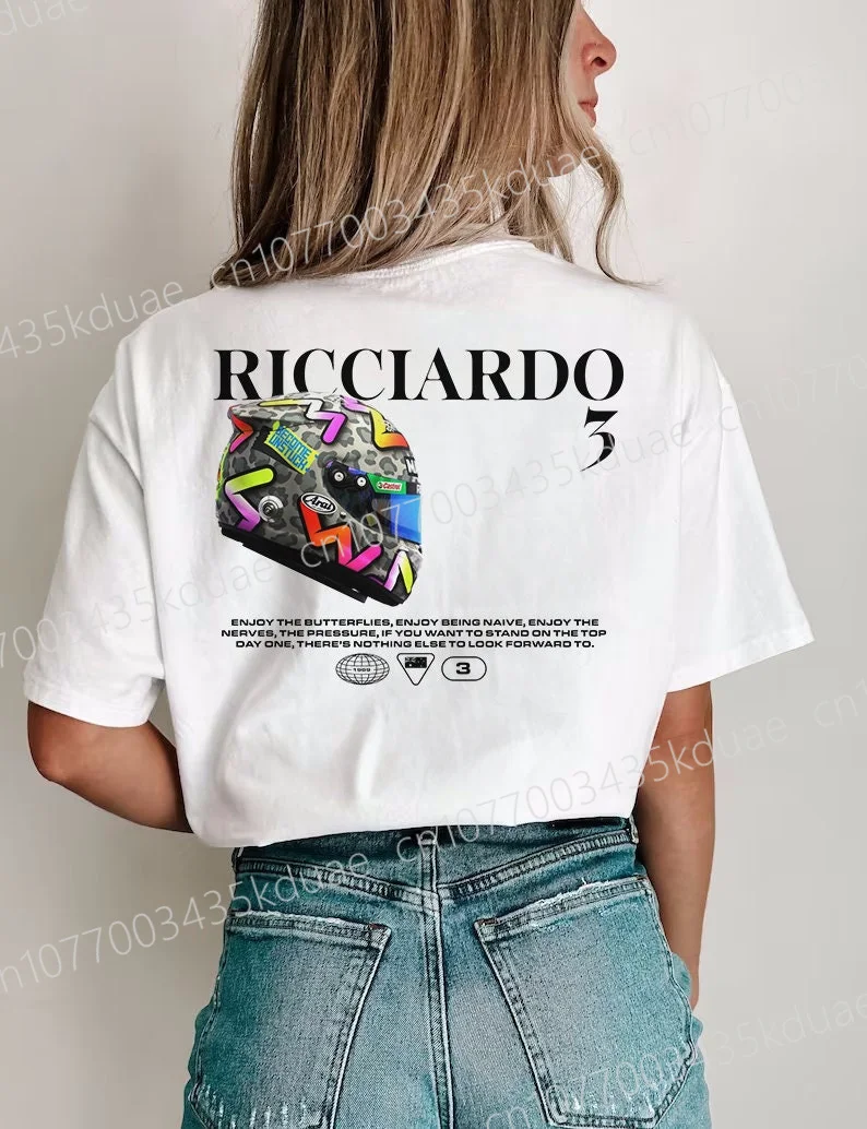 Daniel Ricciardo Capacete 5 Camiseta gráfica para homens Austrália Racing Driver Fãs Presentes Esportes Tops de algodão Tee F1 Roupas de corrida