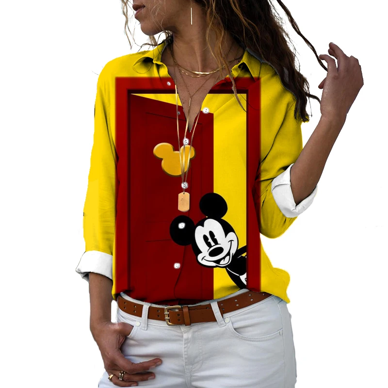 Spring and Autumn Disney Brand Mickey and Minnie Anime 3D Printing Harajuku Style Cute Casual Top Beach Cartoon Shirt