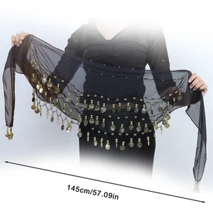 Dança do Ventre Cachecol Quadril para Mulheres, 3 Row Belt Skirt, Moedas de Cor Dourada, Cadeia de Cintura, Acessórios, 1Pc, 72Pcs 8 principais vendas soutien dança do ventre - №1