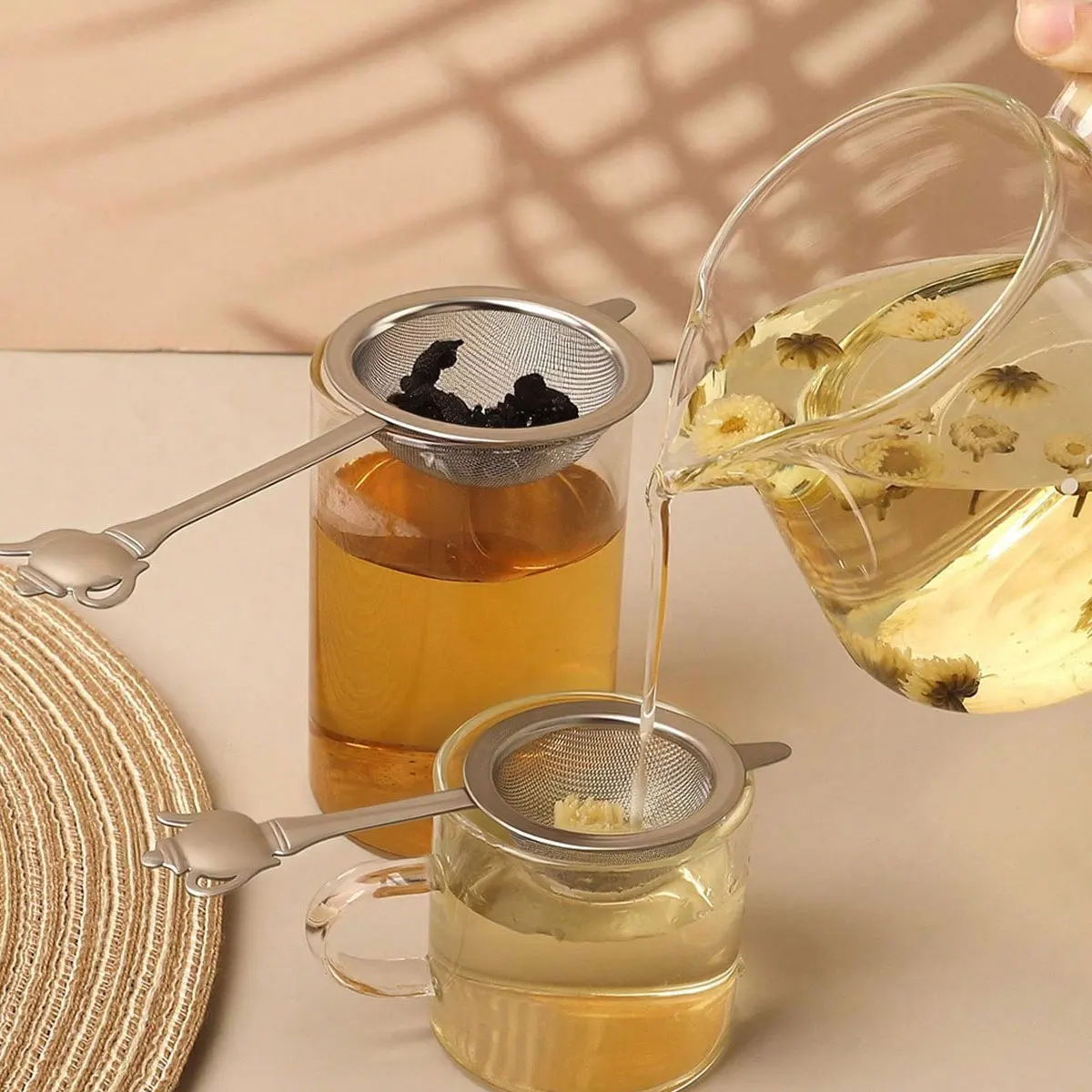 Stainless Steel Teapot Handle Tea Filter Household Tea Strainer Tea Water Separator Tea Leaf Residue Filter Net Isolation Tool Set 3Pcs