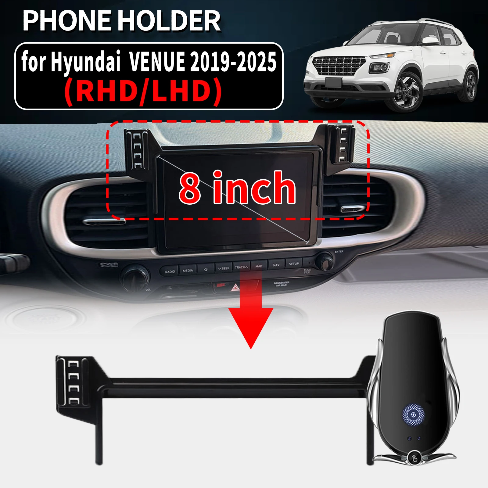 

for Hyundai VENUE 2019-2025 （8inch） ​​Vehicle-Specific Phone Holder Mount Car GPS Stand Easy Fix Auto Accessories