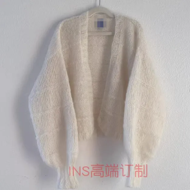 Mingyuan style early spring new milk white mohair sweater lazy loose versatile soft glutinous cardigan mesh red knitted sweater