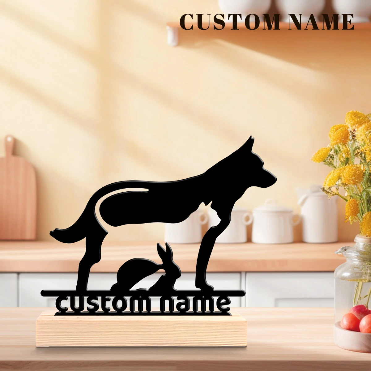 1Pc Csutom Dog Cat Rabbit Wooden Base Metal Art Ornament,Home Office Hotel Cafe Club Decor,Ideal Gift for Family Friends - view 5