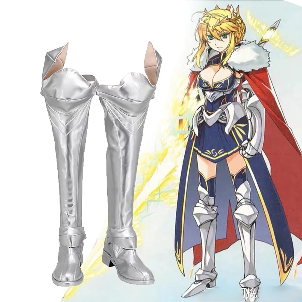 Fate Grand Order Arturia Pendragon Cosplay Shoes Overknee Silver Boots Custom Made Any Size