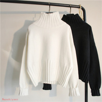 Black White Turtleneck Knit Sweater Women Autumn Winter New Korean Long Sleeve Jumper Pullover Loose Casual Female Warm Knitwear