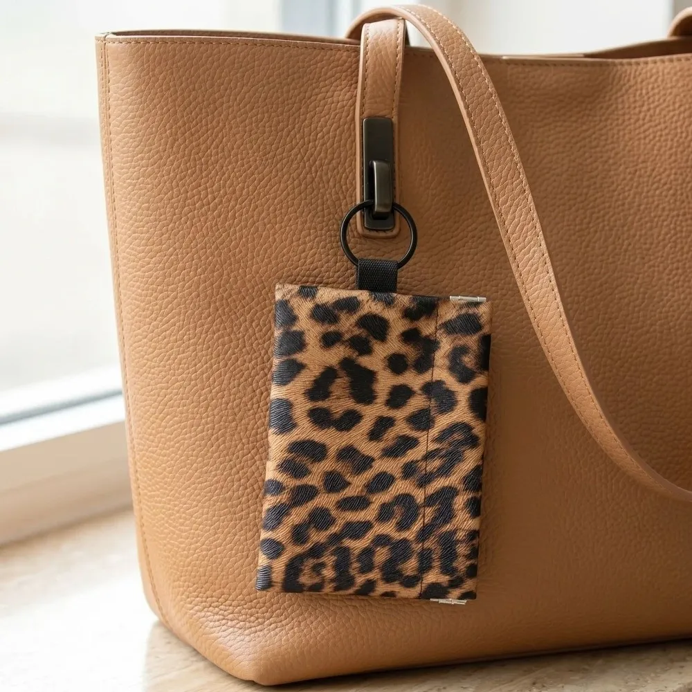 Fashion Leopard Print Coin Purse Squeeze Opening Automatic Closure Card Holder Portable Key Ring Pouch Everyday Carry