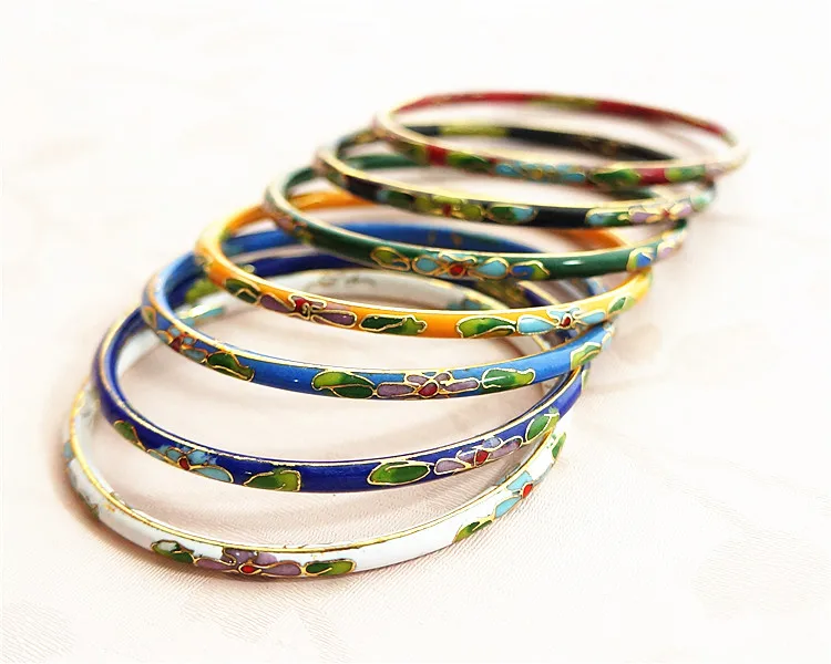 Multicolor Thin Vintage Cloisonne Enamel Bangle Ladies Ethnic Bracelet Chinese Traditional Handcrafts Jewelry Fashion Accessorie