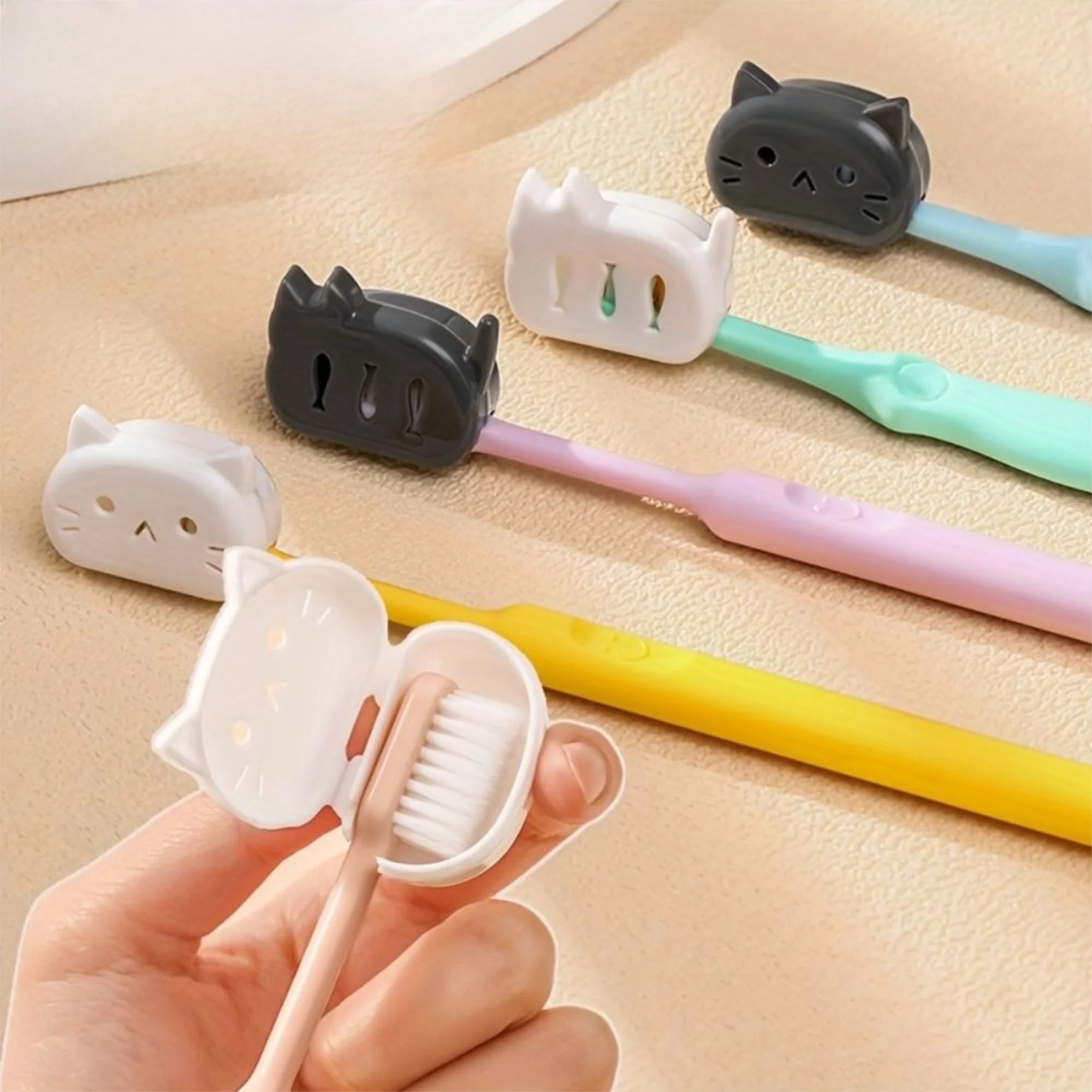 4Pcs Plastic Cat Toothbrush Protective Covers Portable Cat Shape Toothbrush Head Covers Germproof Dustproof Head