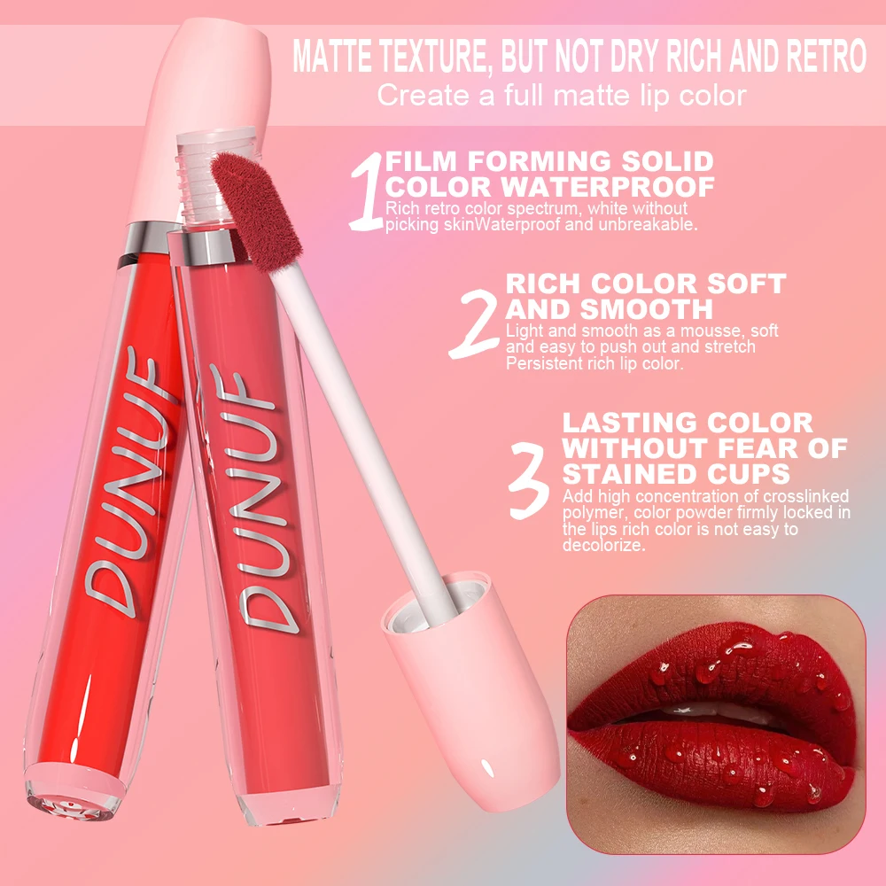 DUNUF 25 Multi-Color Long-lasting Moisturizing Velvet Matte Waterproof Lipstick Non-stick Cup Lip Gloss