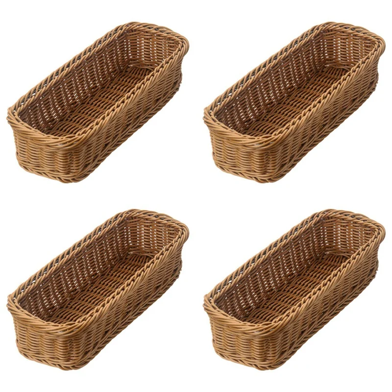 

YWDZ-4X Desktop Cutlery Storage Basket Woven Basket Restaurant Tableware Drain Storage Box Tableware Storage Basket, Brown