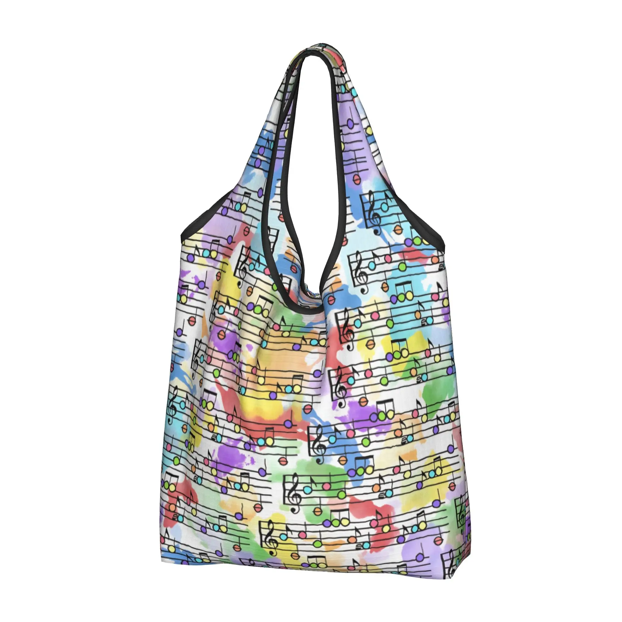 Funny Classy Music Notes On Splashes  Shopping Tote Bags Portable Pastel Colors School  Groceries Shopper Shoulder Bag