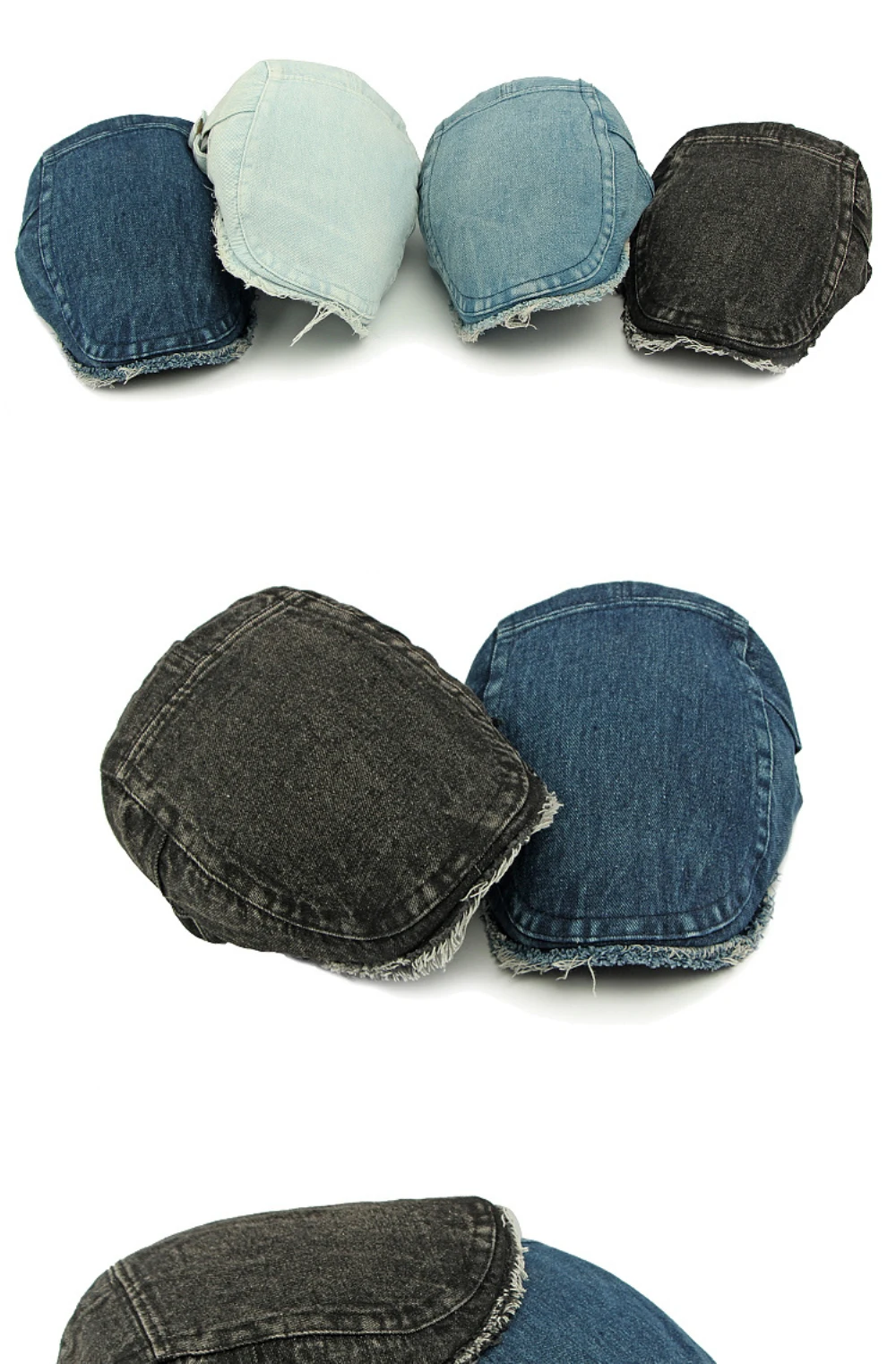HT4797 Herren- und Damen-Baskenmützen, Einfarbige Baumwoll-Flatcap, Retro Künstler-Mütze für Alle Jahreszeiten, Denim-Baskenmütze – Detail 2