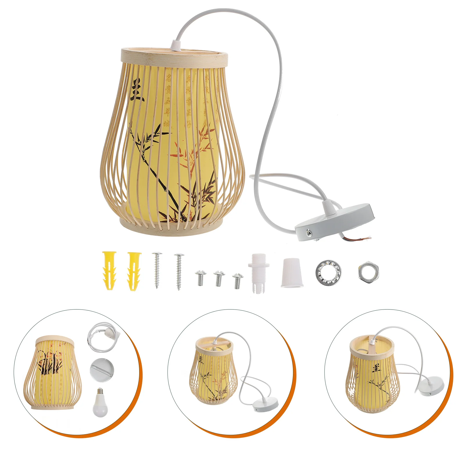 Chinese Style Bamboo Chandelier Weaving Hanging Light Ceiling Yellow Craft Indoor Use Lamp