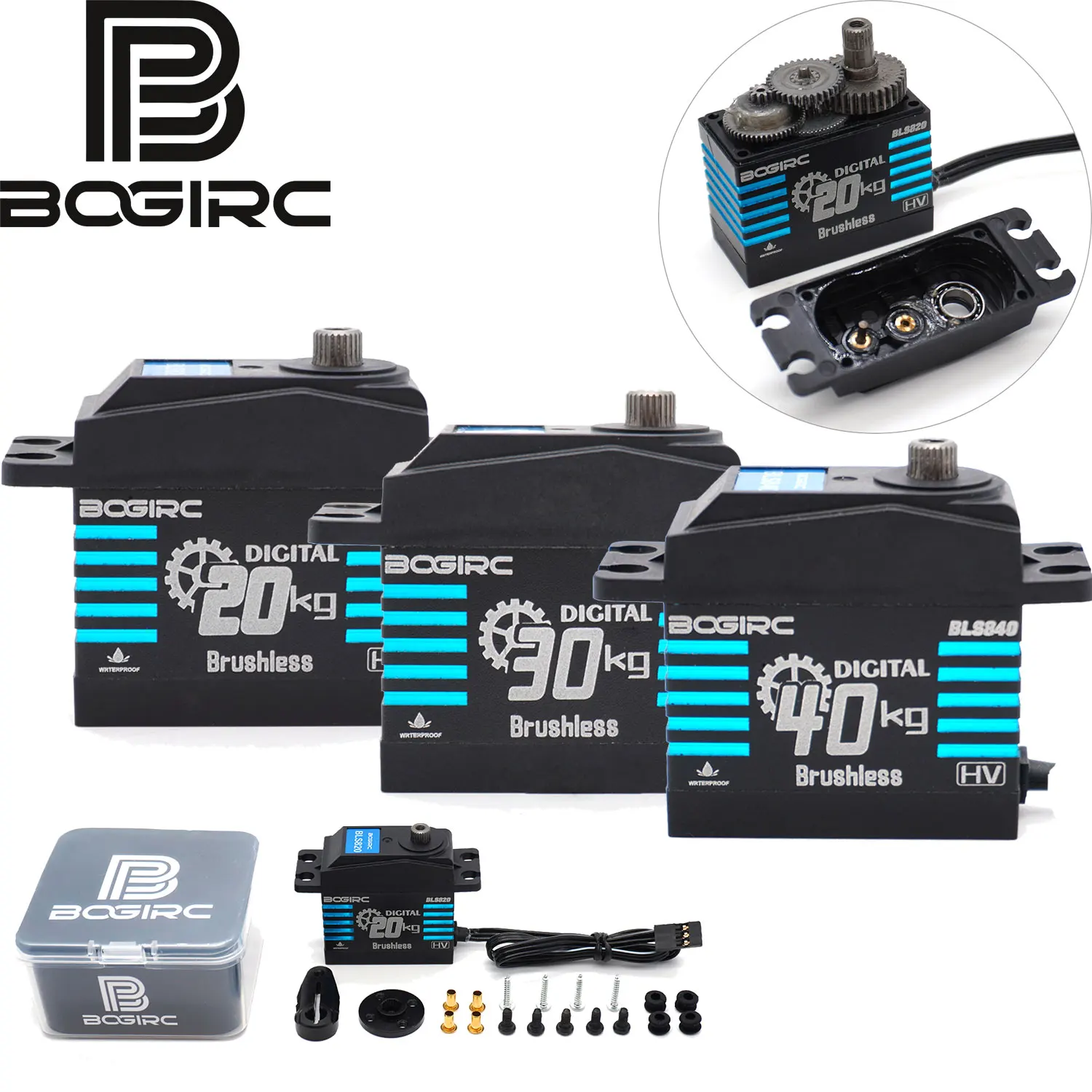 BOGIRC Alto Torque 180 ° /360 °   Servo sin escobillas Servo de engranaje de metal digital impermeable para barco de coche trepador de control remoto 1/8 1/10