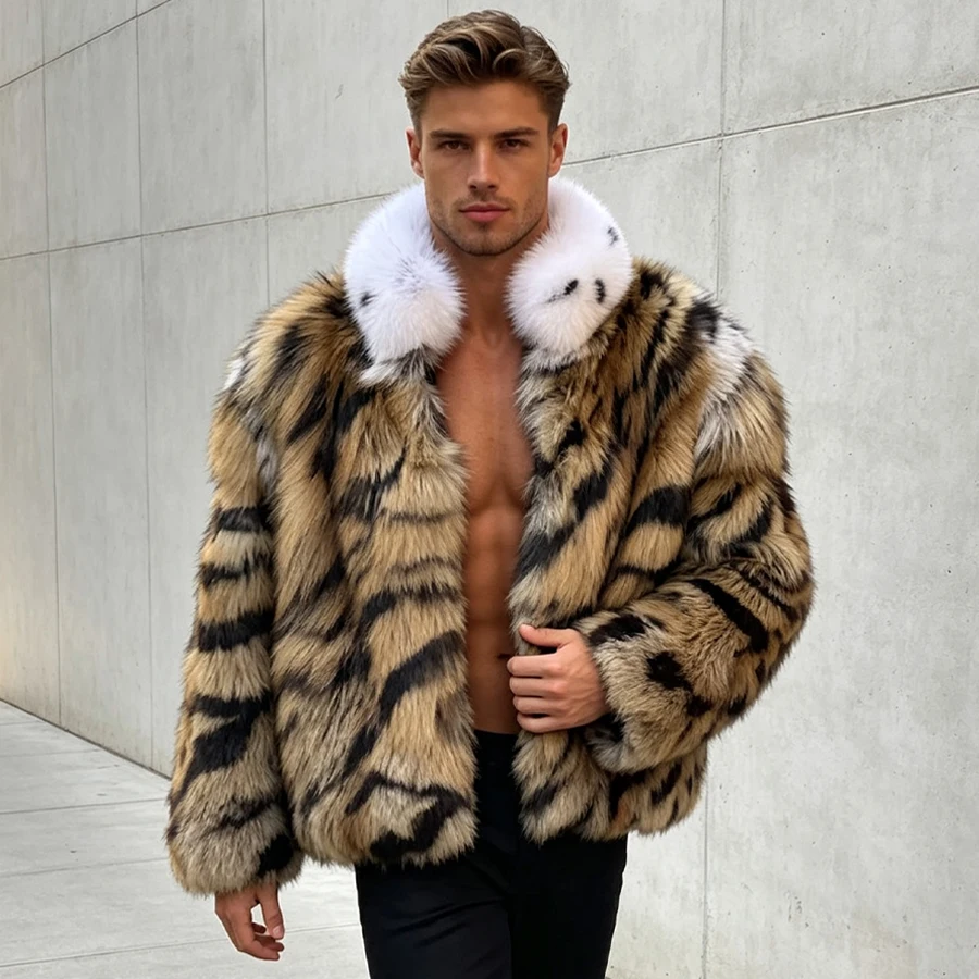Real Red Fox Fur Coat With Stand Collar Short Natural Fox Fur Full Skin Jacket Tiger Fur Coat Fashionable Men's Winter Jacket