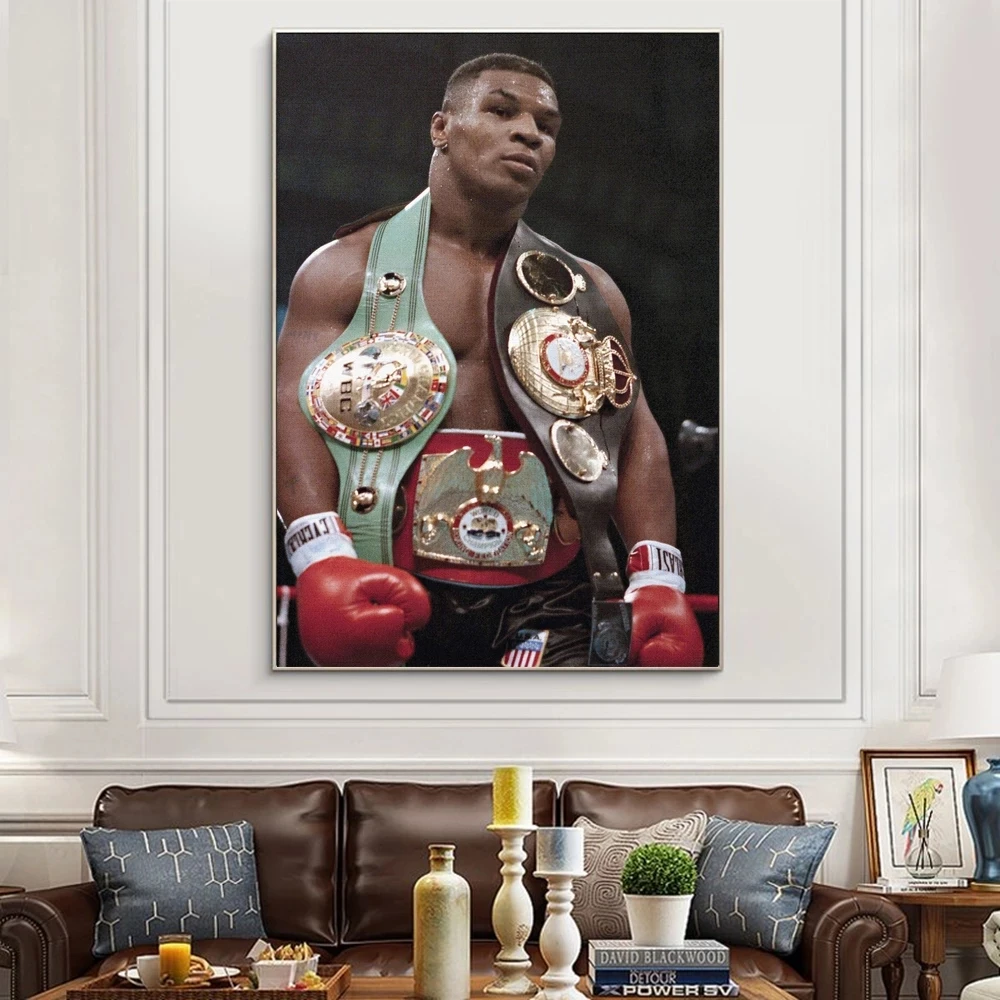 Vintage Mike Tyson with Belts Posters and Prints Wall Art Canvas Painting Boxing King Picture for Gym Room Cuadros Home Decor