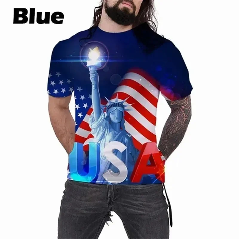

3D Printing American Independence Day Tshirt For Men Casual Statue Of Liberty Graphic Cool Tee Tops Streetwear Ropa Hombre