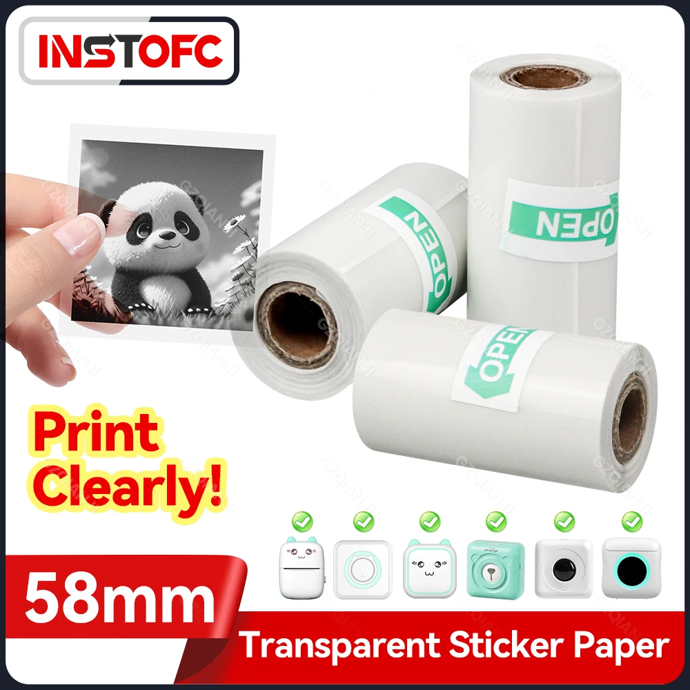 58mm Transparents Waterproof Photo Paper Rolls for Mini Mobile Label Photo Printer Peripage A6 A2 Funprint Maker 3/6/9 Rolls