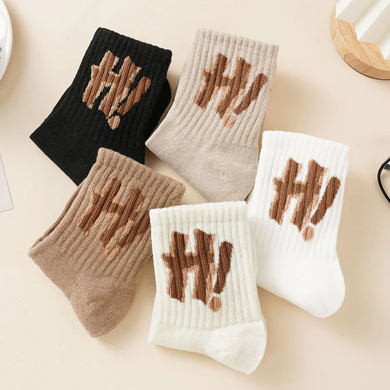 Children's New Sports Style Socks Autumn Maillard Color Trendy Letter Printed Mid-Tube Socks Soft Skin-Friendly Casual Socks