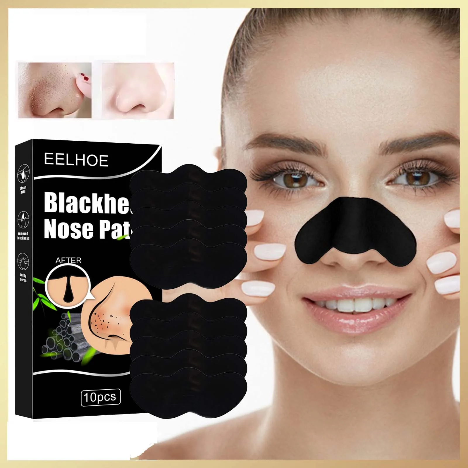 10pcs/Box Charcoal Blackhead Remove Mask Peel Nasal Strips Deep Cleansing Shrink Pore Oil Control Nose Black Head Remove Sticker