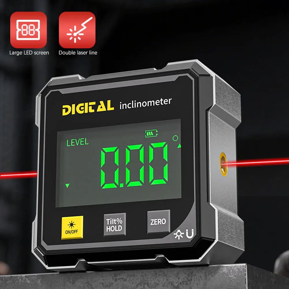 مكتشف الزوايا الرقمي الإلكتروني، مقياس زاوية رقمي مغناطيسي بأربعة جوانب، مسطرة مستوى الميل منقلة قابلة لإعادة الشحن عبر USB #2