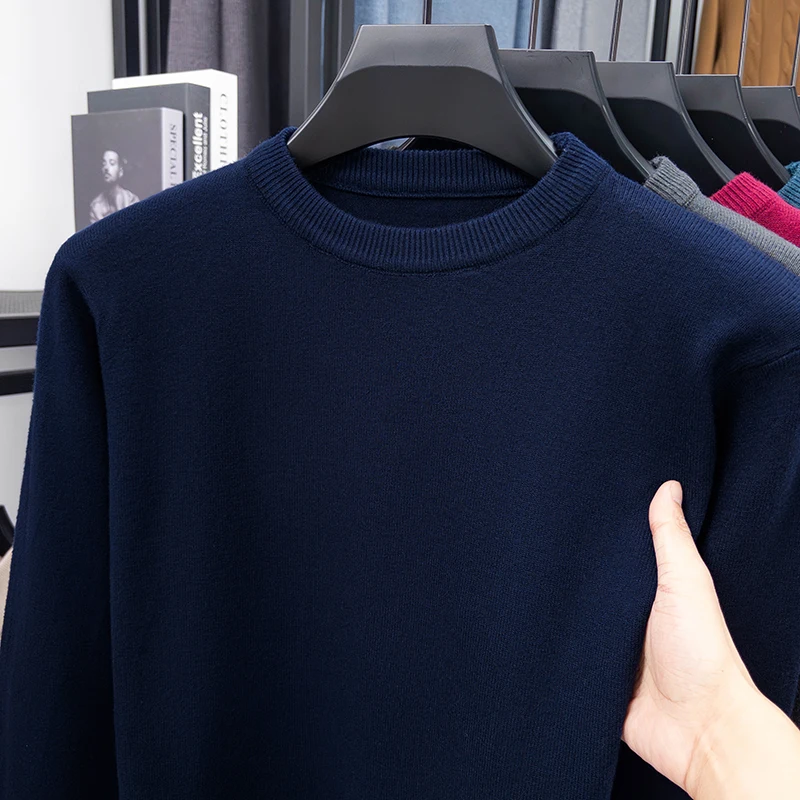 Sweter męski z okrągłym dekoltem, dzianinowy, nowy model na jesień i zimę, gruby sweter męski, sweter bazowy męski, modny strój do noszenia pod ubraniem.