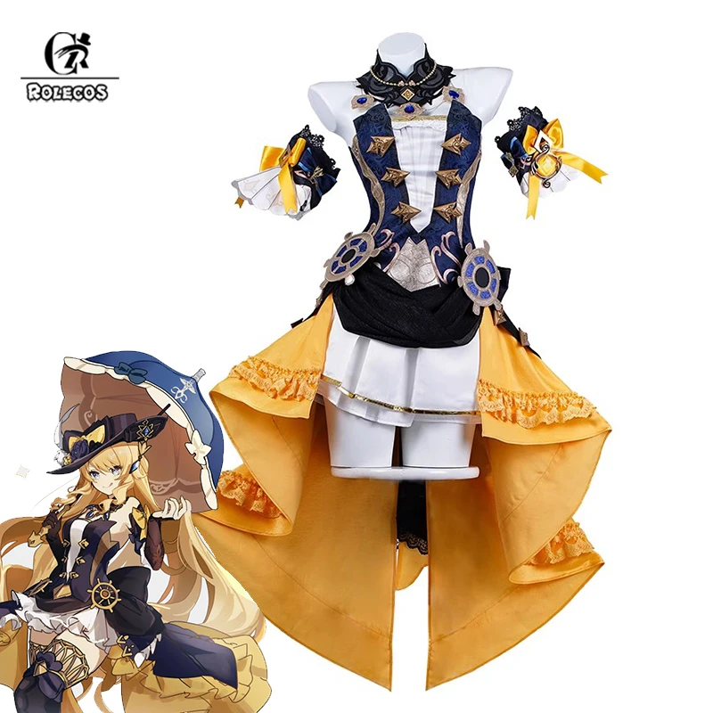 ROLECOS Genshin Impact Fontaine Navia Cosplay Costume Spina di Rosula Navia Steampunk Dress with Hat Halloween Women Outfit