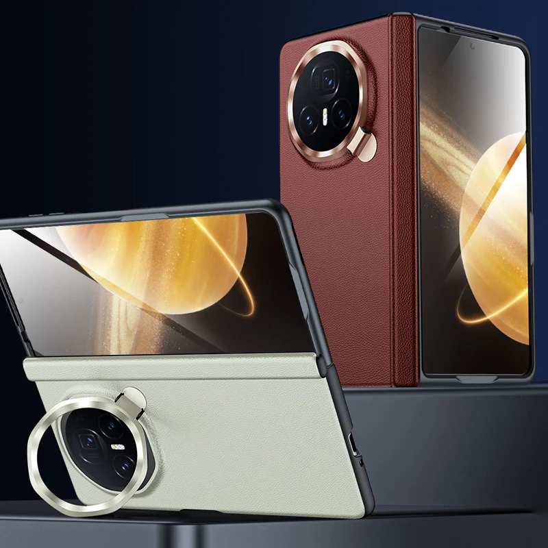 

Case for Honor Magic V3 Hinge 360 ° Full Package Leather Lens Holder Shockproof Hard Mobile Phone Case Cover