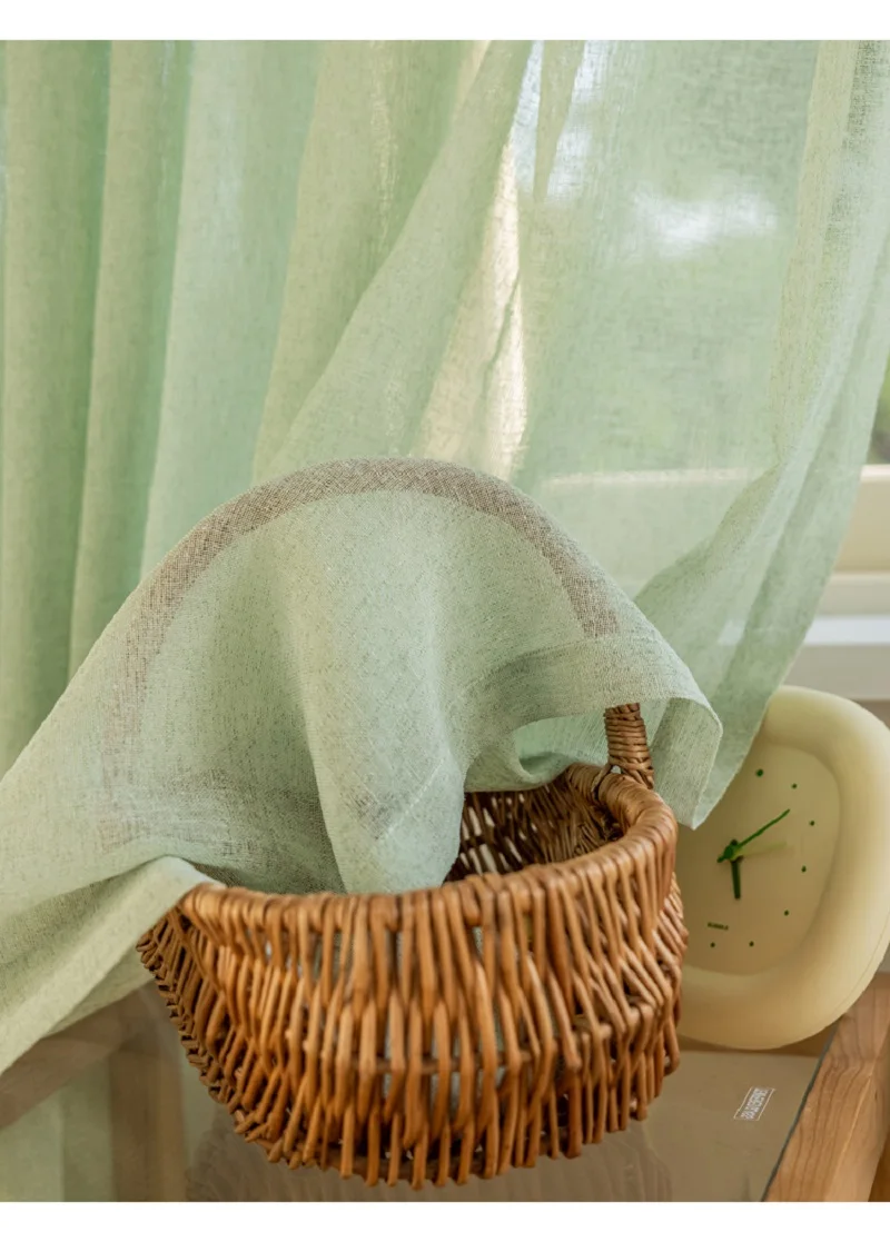 Japanese mint green Sheer curtains simple style fresh artistic translucent shutter yarn living room Yoga Room custom size