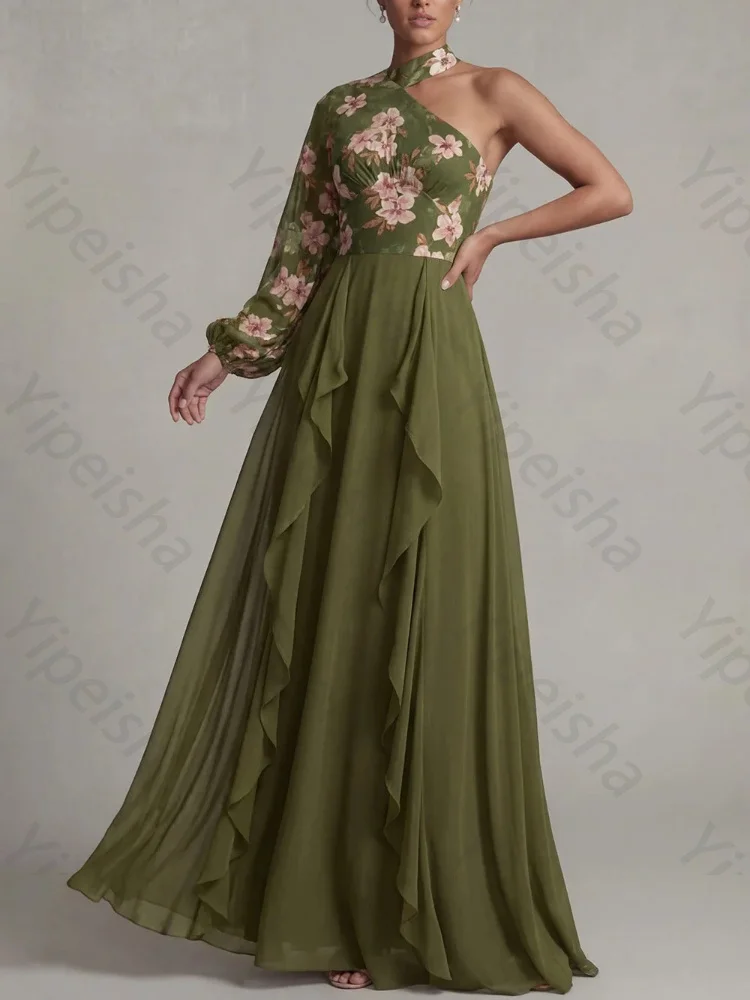 Customized One Shoulder Halter A Line Ruffled Mother of The Bride Dresses Sexy Evening Formal Dress High Quality Prom Party Gown