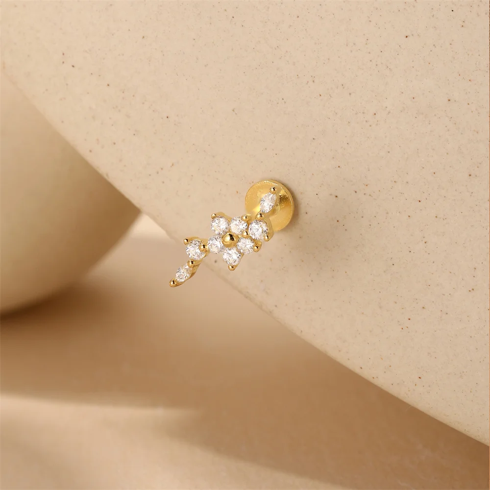 AIDE 925 Sterling Silber Fünfblättrige Blume Pferdeaugen CA Zirkon für Damen Knorpel Helix Flachrücken Piercing Ohrring Party Geschenke – Detail 7