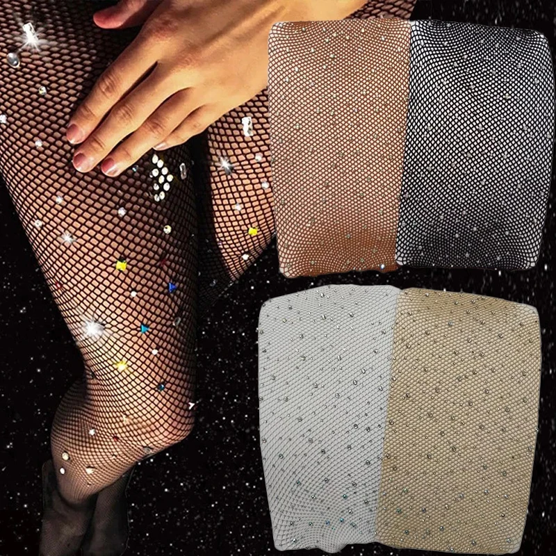 

Y2K Shiny Diamond Thigh for Women Stockings Sexy Shiny Rhinestone Mesh Fishnet Pantyhose Tights Pantyhose Lingerie Hosiery