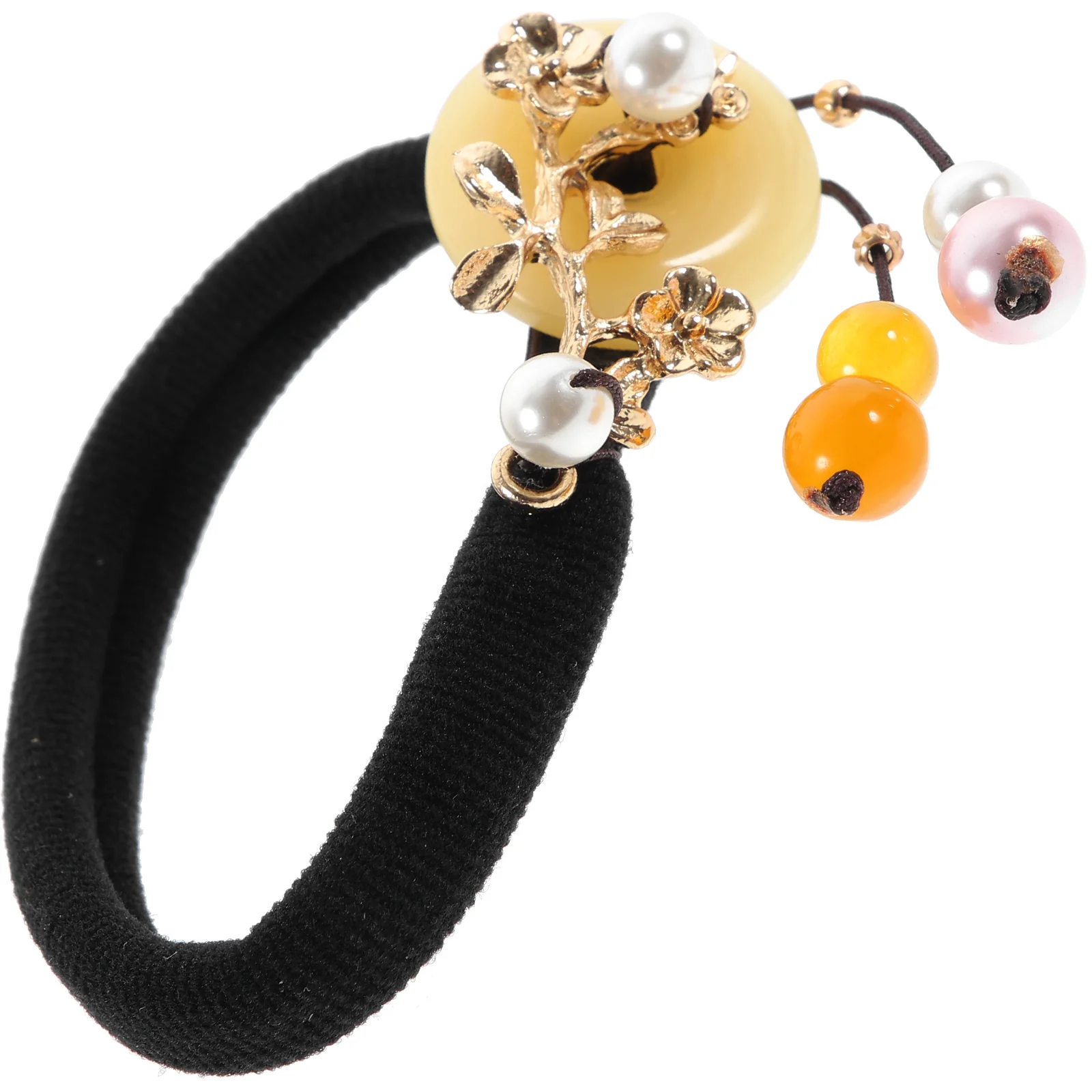 

Elastic Tie Vintage Headdress Yellow Chalcedony Beads Accessories Chinese Style Hair Rope Hair Bun