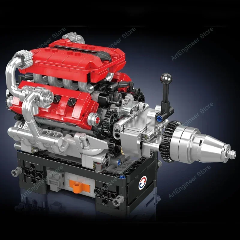 Mould King 10204 750PCS V8 Engine FE Sports Car Model - Motorized Building Kit with Battery Box & Electric Drive for Adults