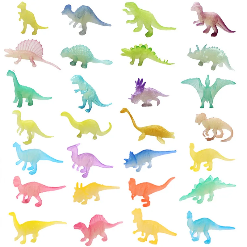 Mini dinosaurios luminosos para niños, figuras de acción que brillan en la oscuridad, juguete de decoración, 28 piezas