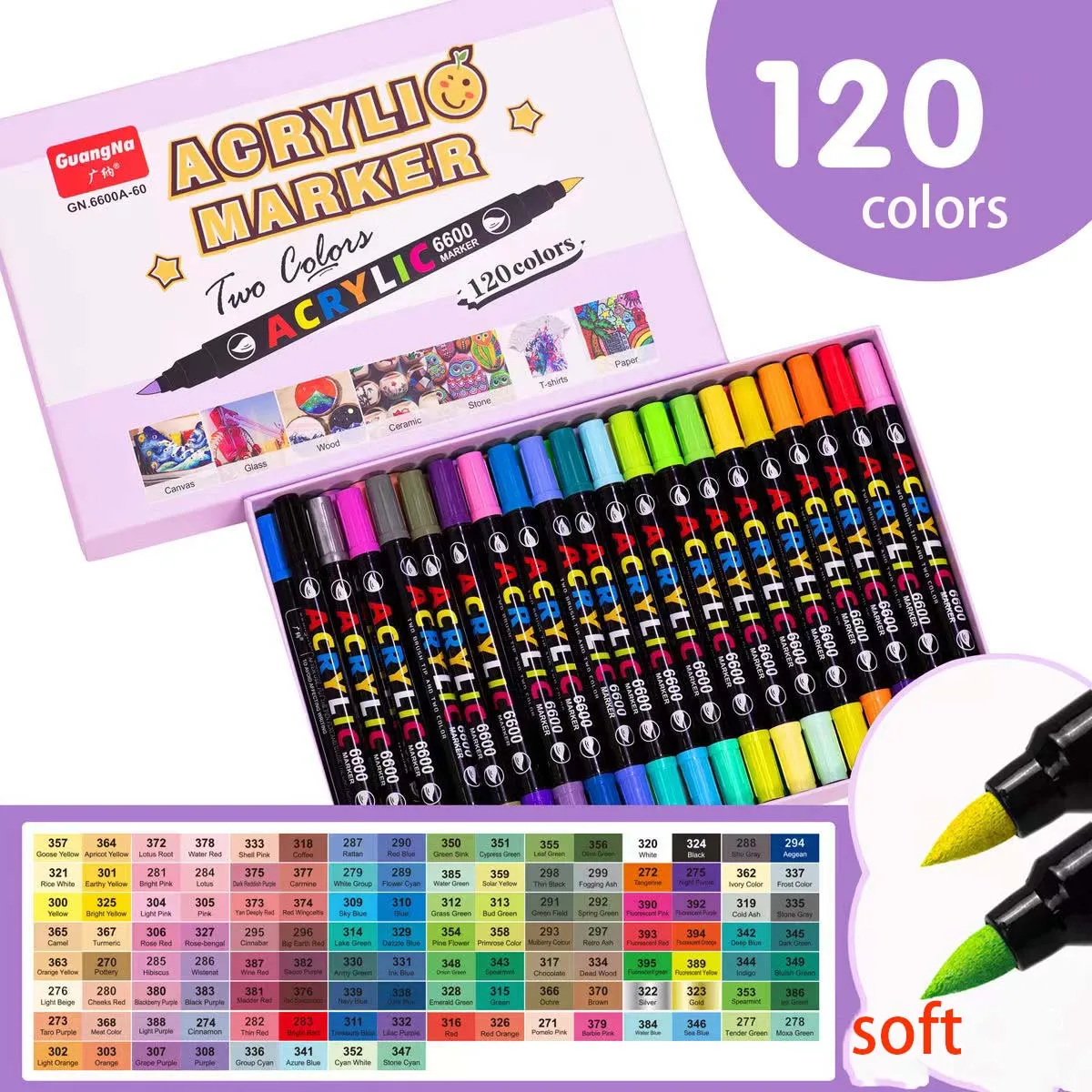 120 Colors Sketching Markers Set Dual Brush Acrylic Paint soft Pens for Calligraphy Lettering Rock Glass Canvas Ceramic Wood