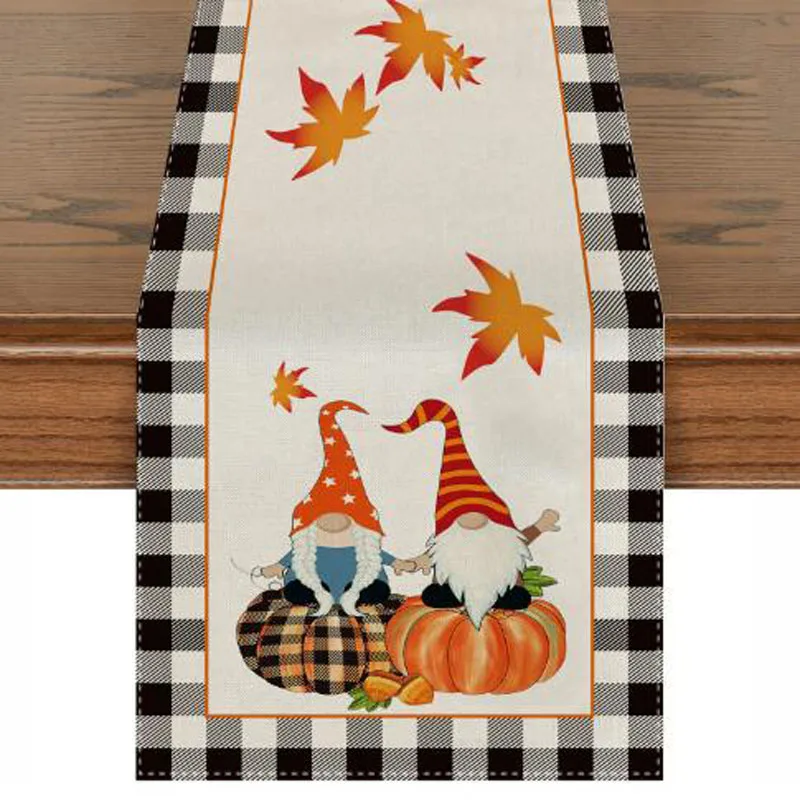 HOT linen Thanksgiving Faceless Gnome printed bed table runner flag cloth cover kitchen Table decoration and accessories