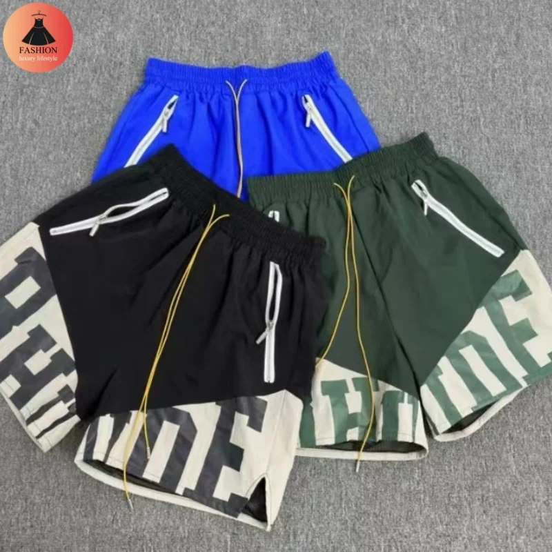 High Quality Summer Sports Fitness Loose Splice Printed Casual Shorts Vacation Beach Mens Womens Shorts