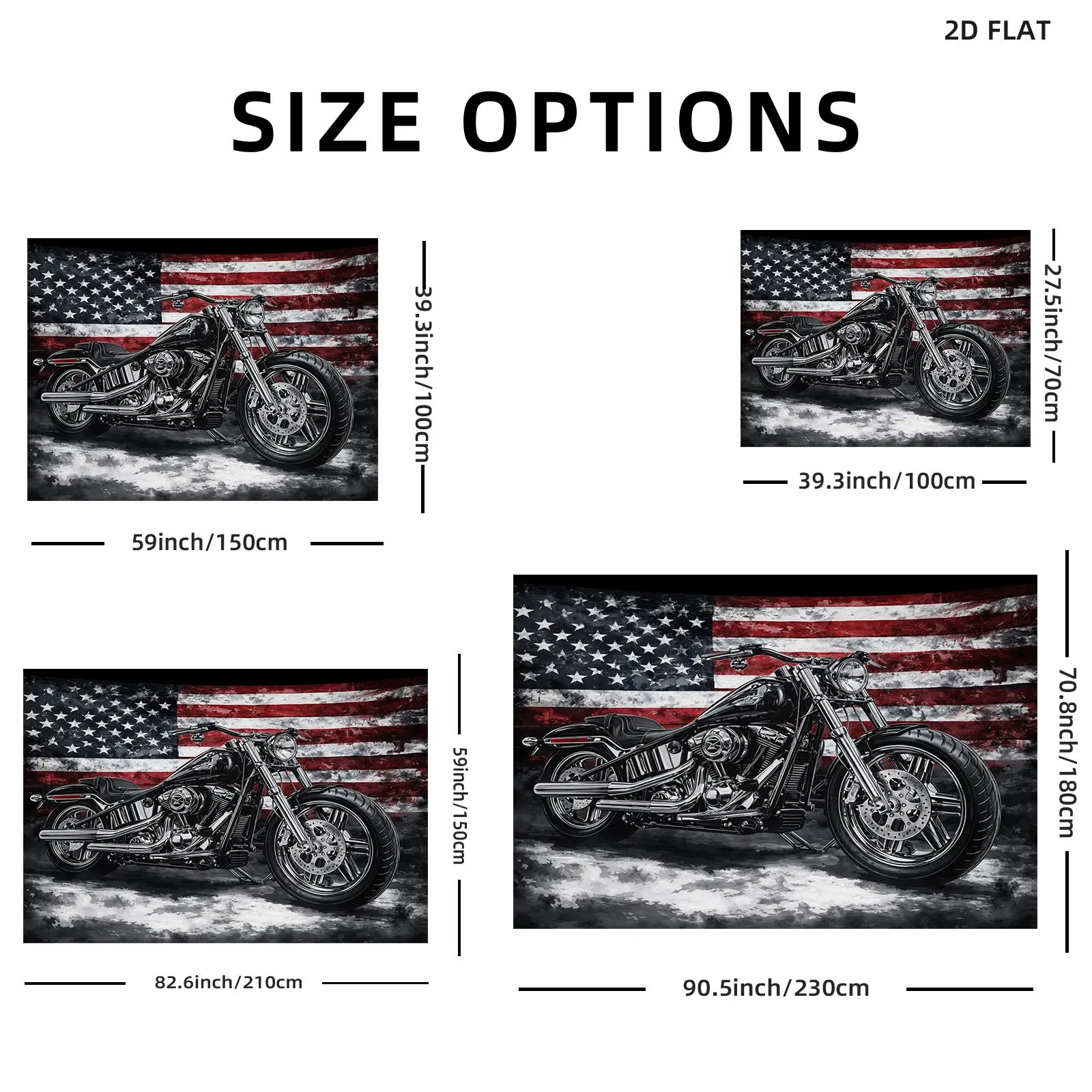 Black Motorcycle American Flag Grunge Patriotic Tapestry 2D Flat Printing Wall Hanging Backdrop for Man Cave Garage Decor Biker