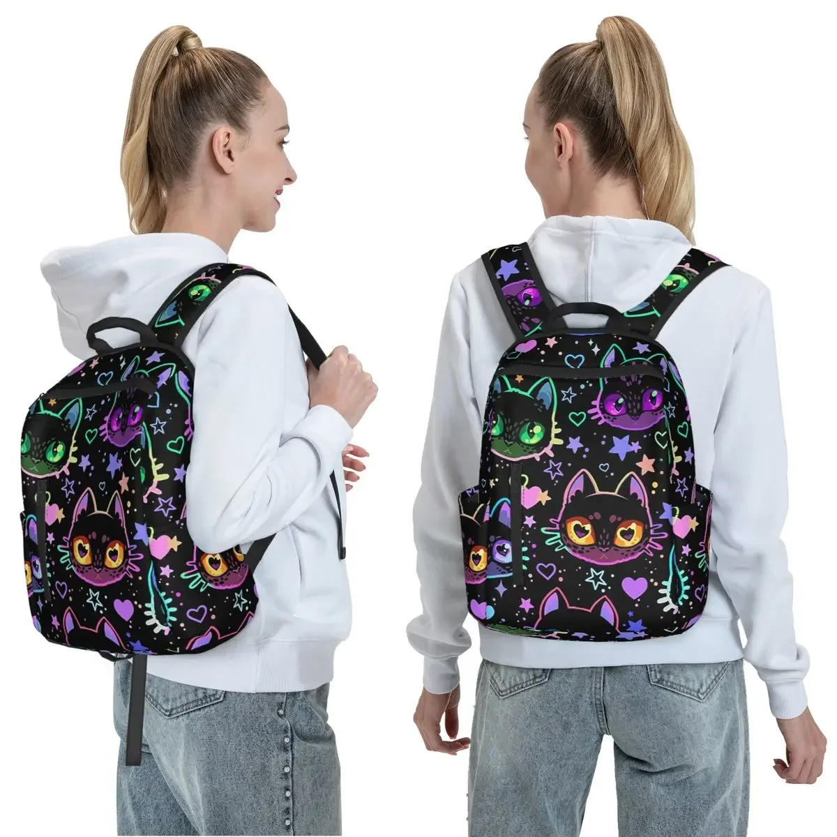 Colorful Cat Silhouettes Cartoon Black Cats Backpack Large Capacity Boys Girls BookBag School Bag Shoulder Bags for Men Women