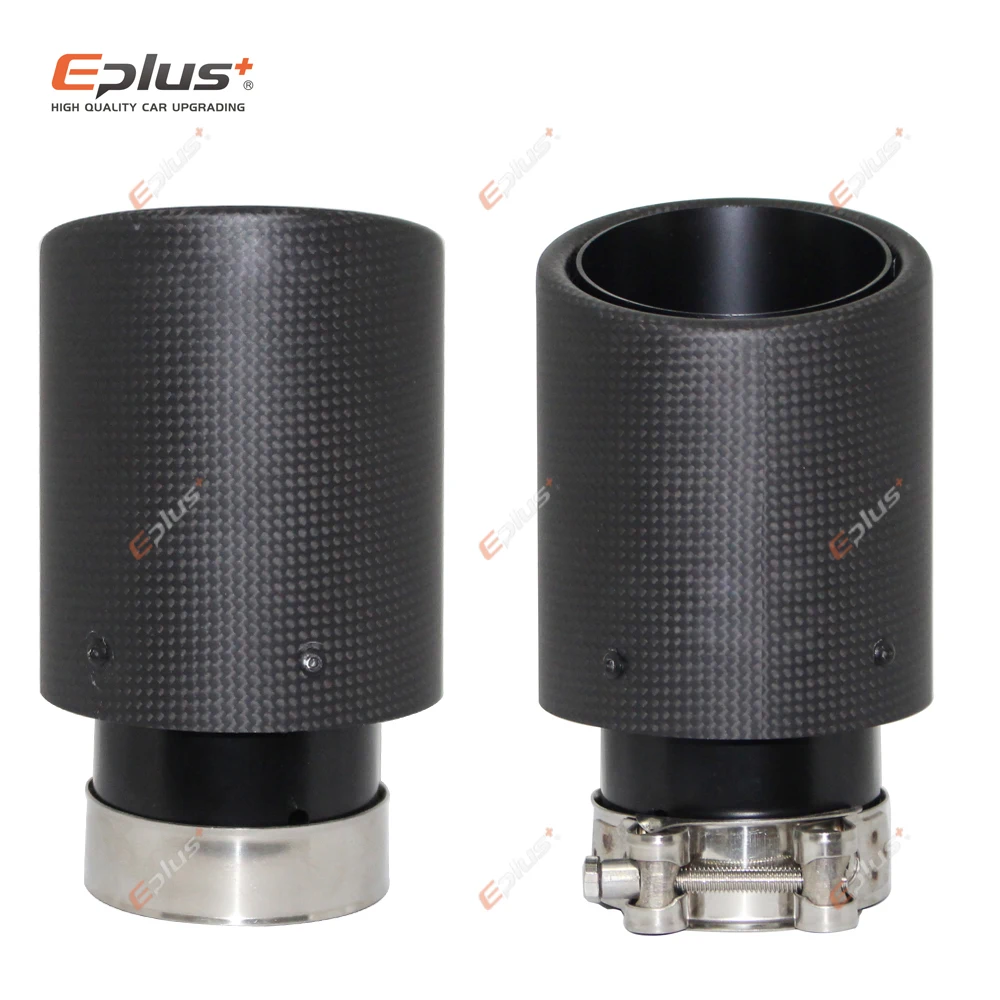 Car Matte Carbon Fiber Muffler Tip Exhaust System Pipe Mufflers Nozzle Universal Crimping Stainless steel Black