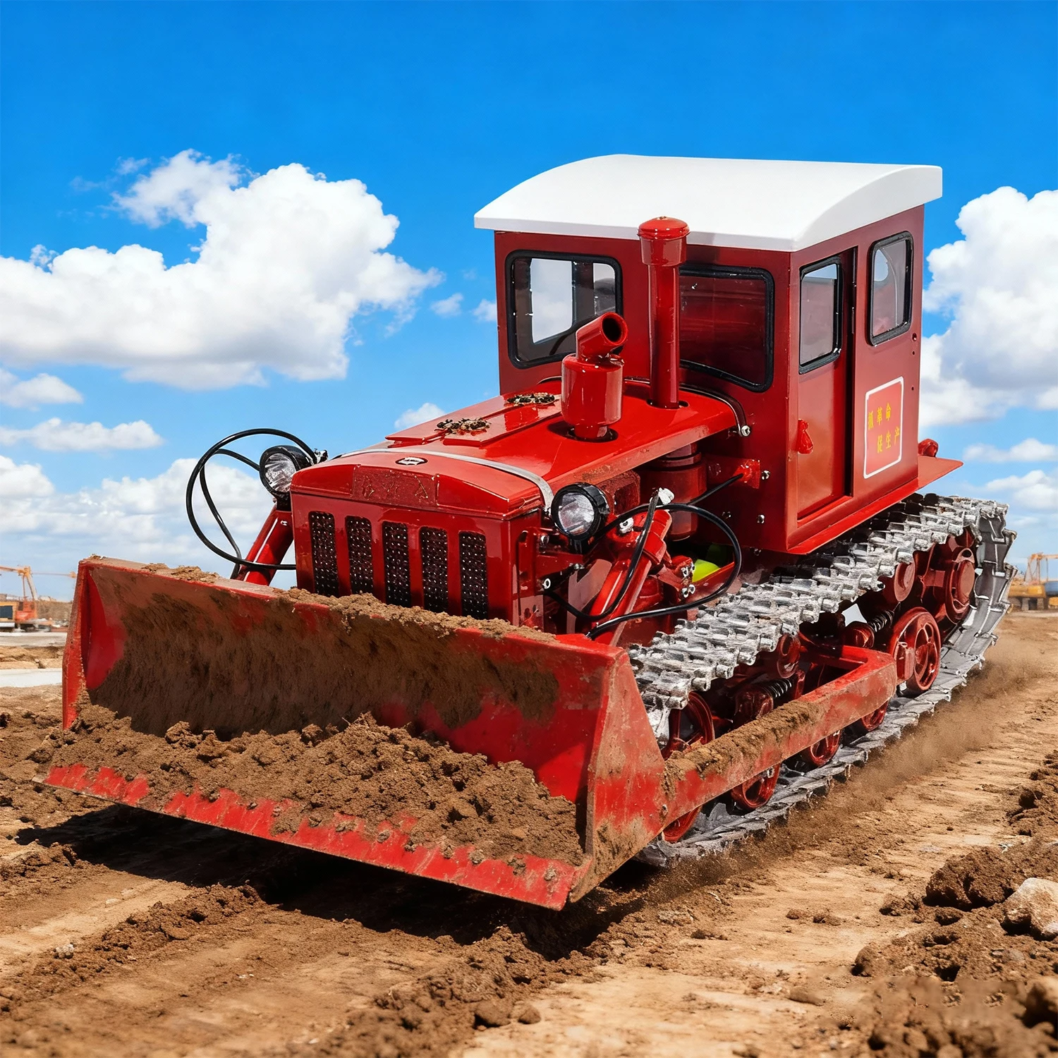 Crawler RC Bulldozer 1/12 Dongfanghong Hydraulic RC Bulldozer Metal Model with Light and Sound System Remote Control Car Boy Toy