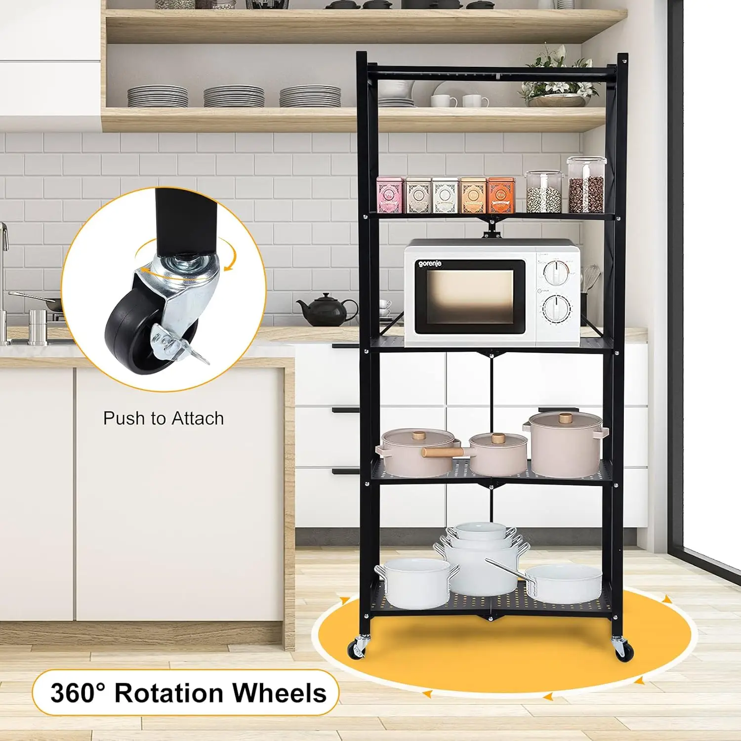 

Heavy Duty 5-Tier Foldable Metal Rack, Shelving Unit 1250 lbs with Wheels Moving Organizer，home.