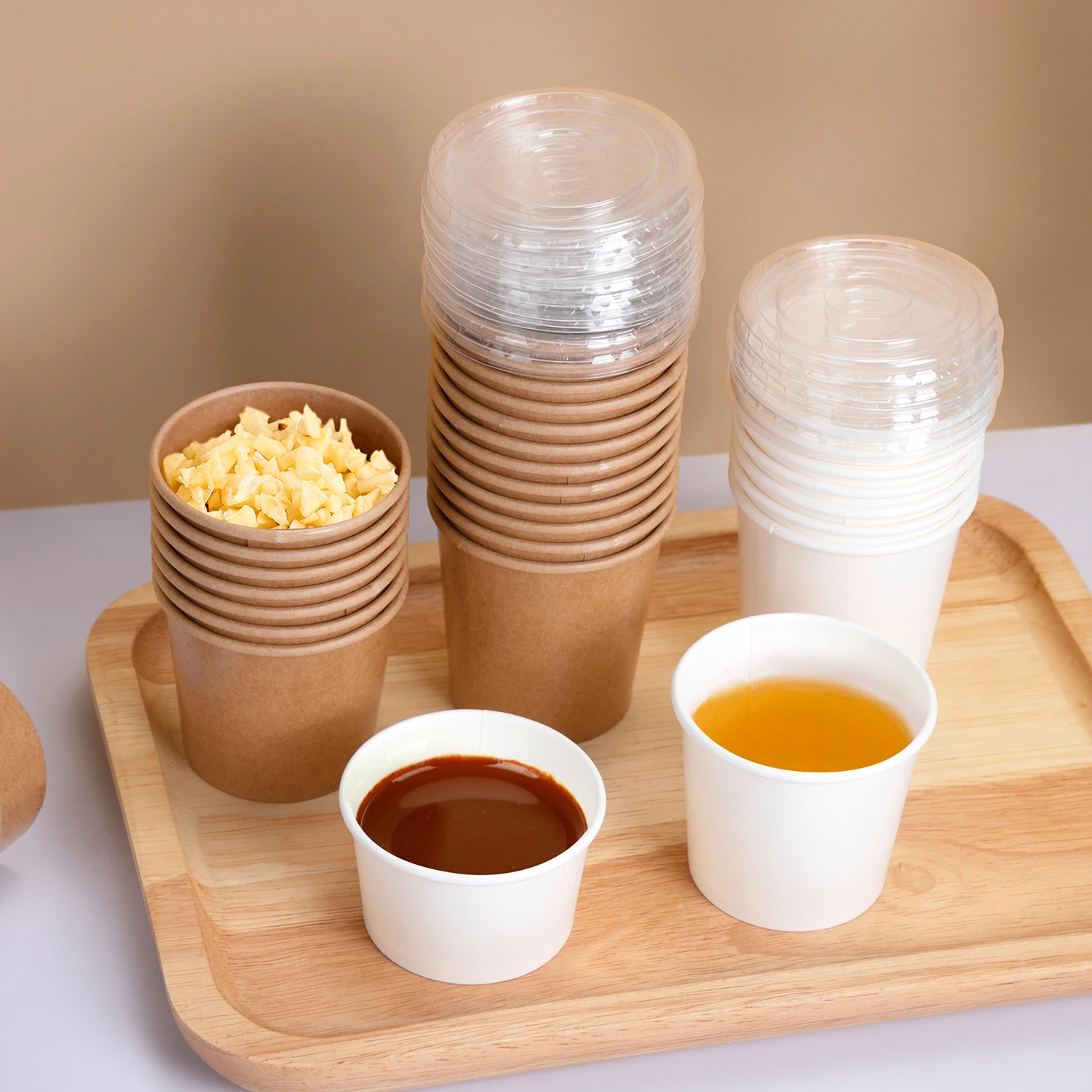 Einweg-Papierbecher für Soßen, kleine Zutatenbecher, doppelt beschichteter Kraftpapierbecher, Nussbox, Pudding-Eiscreme-Verpackungsbecher, Partykuchenbecher – Detail 1