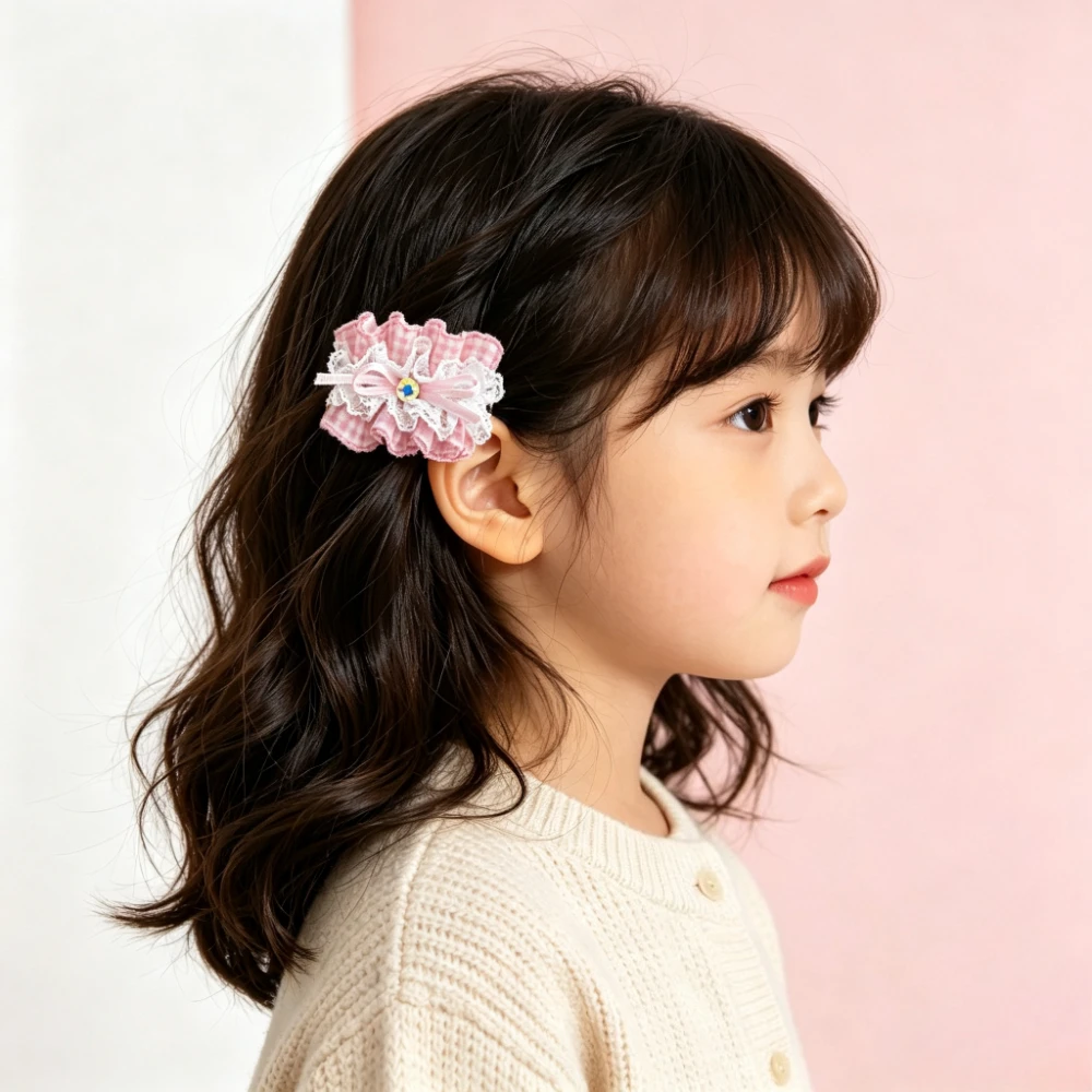 New Plaid Blue Pink Love Children's Hairpin Sweet Princess Baby Hair Accessories Girls Headwear Bnags Side Clip Hairpin BB Clip