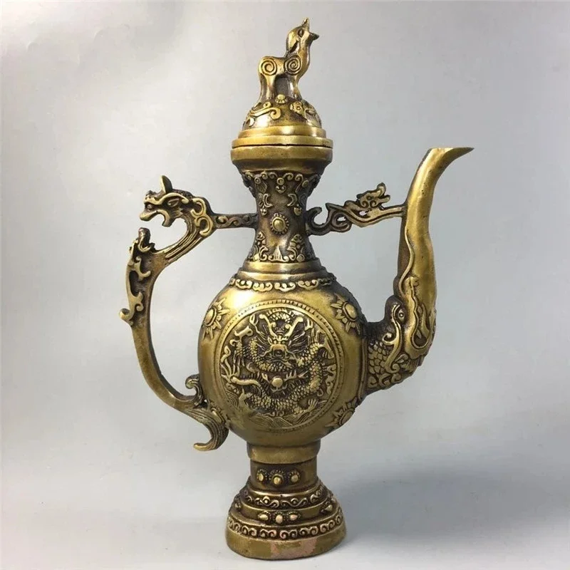 

Китайская старая медная коллекция, чайник для вина из чистой меди с тыквой
