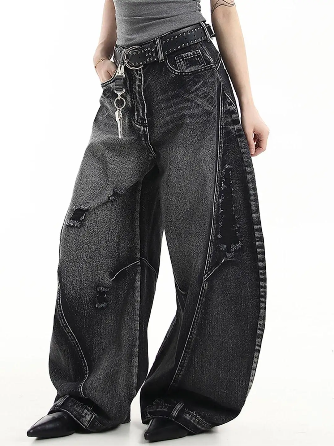 

American High Street Vintage Knife Denim Jeans Men's Loose Straight Leg Hip Hop Wide Leg Pants Scythe Pants