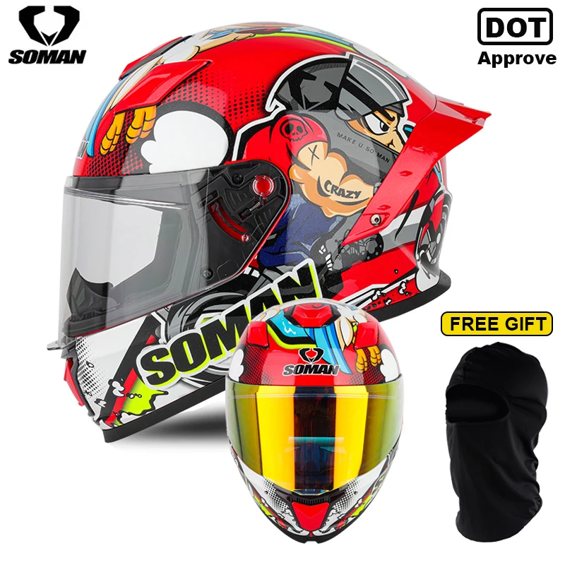 

SOMAN Full Face Helmet Motorcycle Helmets Motorbike Riding Accessories Cascos Visor Len Men Women Capacetes De Moto DOT Approved