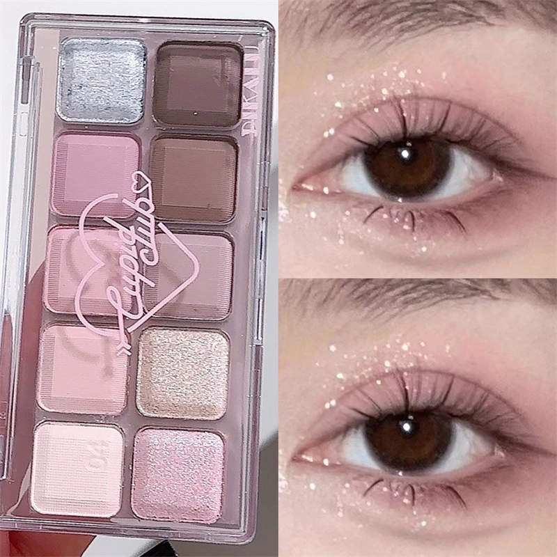 Paleta de sombra de ojos coreana, 10 colores, sombra de ojos rosa gris mate, sombra de ojos con brillo de larga duración, placa de maquillaje de ojos de Color marrón terroso