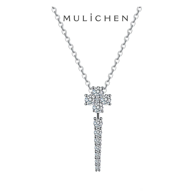 

MULICHEN Moissanite Cross Necklace 925 Sterling Silver Jewelry Real Certified 18k White Gold Plated Fine Jewelry For Woman